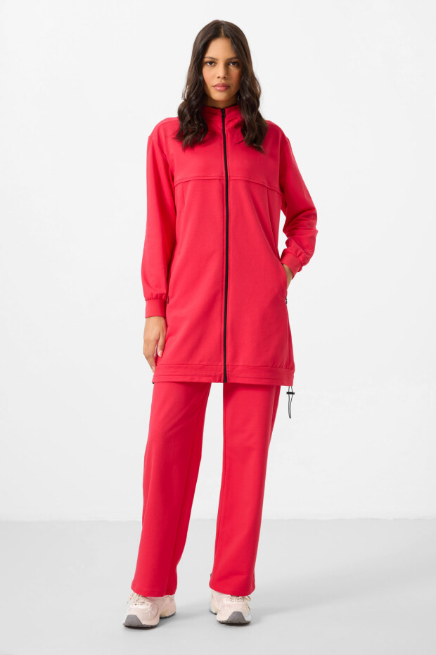 Viva Kırmızı Dik Yaka Fermuarlı Pamuklu Kadın Eşofman Tunik Takım - 95346 - 4