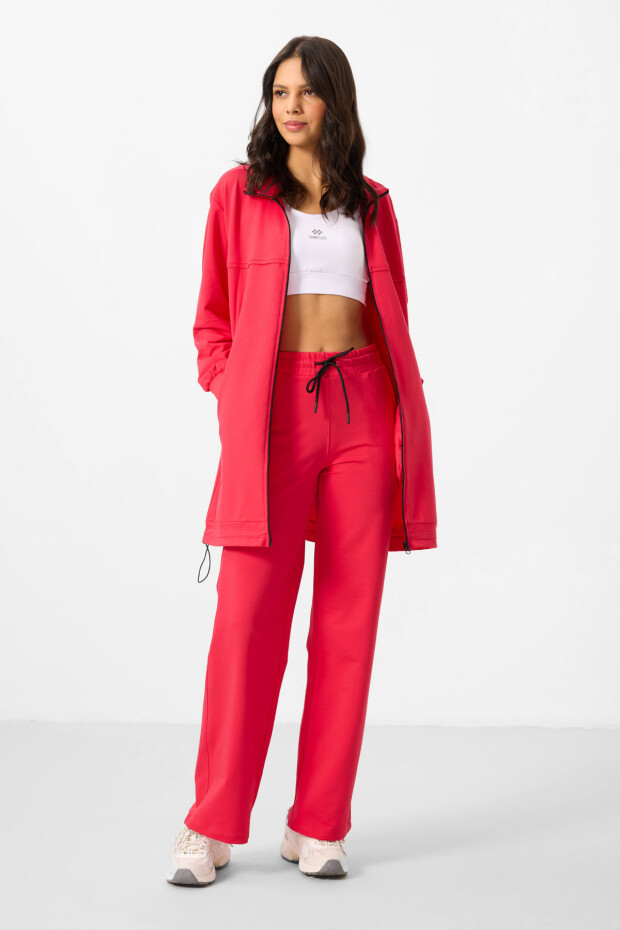 Viva Kırmızı Dik Yaka Fermuarlı Pamuklu Kadın Eşofman Tunik Takım - 95346 - 1