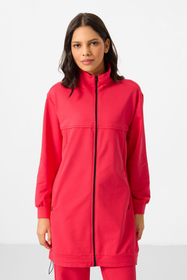 Viva Kırmızı Dik Yaka Fermuarlı Pamuklu Kadın Eşofman Tunik Takım - 95346 - 6