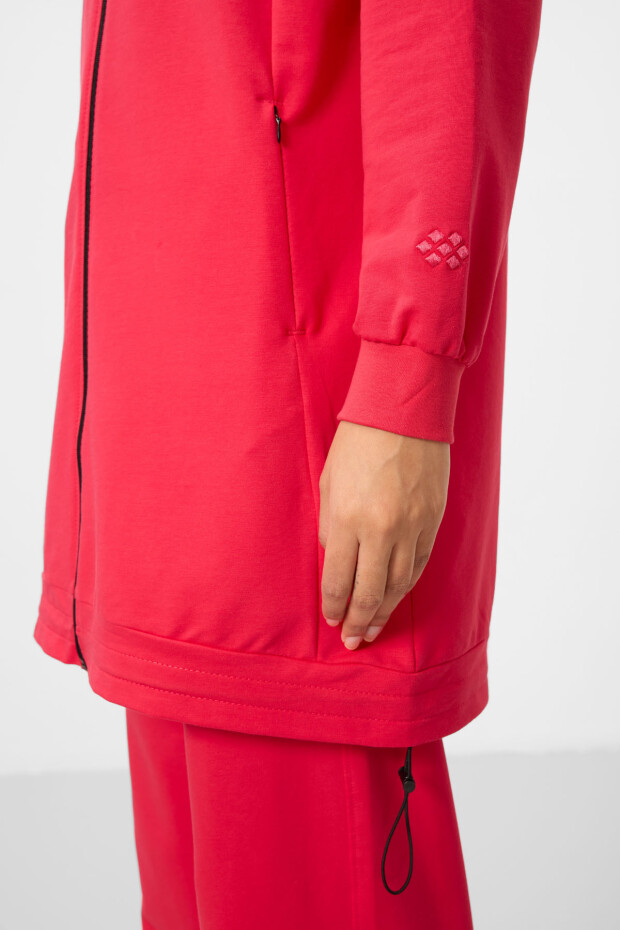 Viva Kırmızı Dik Yaka Fermuarlı Pamuklu Kadın Eşofman Tunik Takım - 95346 - 5