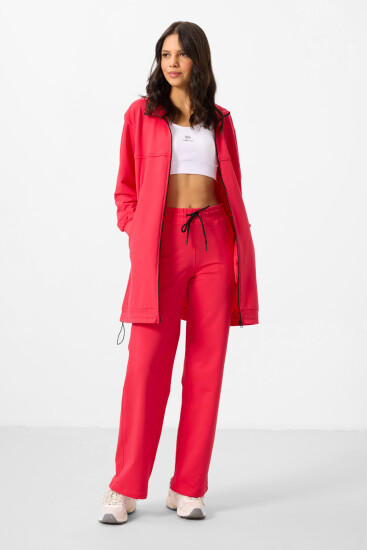 Viva Kırmızı Dik Yaka Fermuarlı Pamuklu Kadın Eşofman Tunik Takım - 95346 - TOMMYLIFE