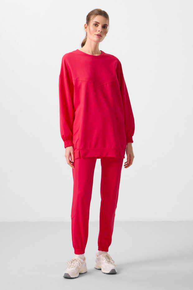 Viva Kırmızı O Yaka Basic Oversize Kadın Eşofman Tunik Takım - 95347 - 5