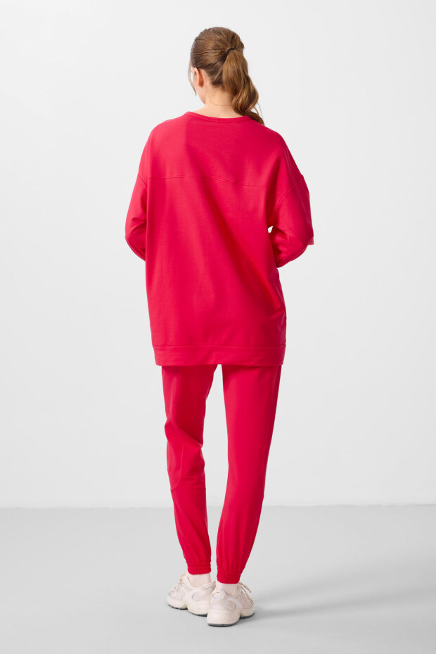 Viva Kırmızı O Yaka Basic Oversize Kadın Eşofman Tunik Takım - 95347 - 7