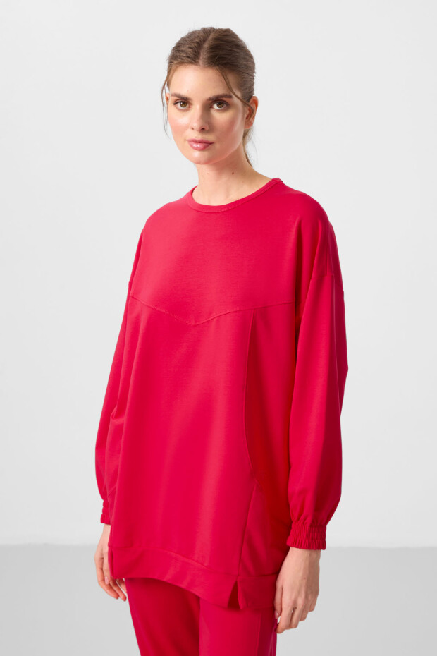Viva Kırmızı O Yaka Basic Oversize Kadın Eşofman Tunik Takım - 95347 - 3