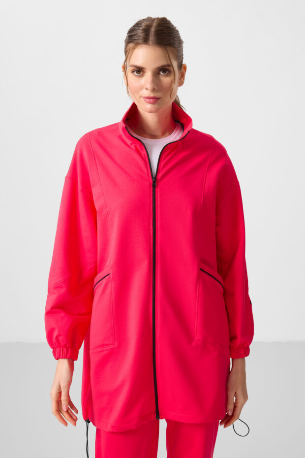 Viva Kırmızı Dik Yaka Fermuarlı Rahat Form Kadın Eşofman Tunik Takım - 95345 - 3