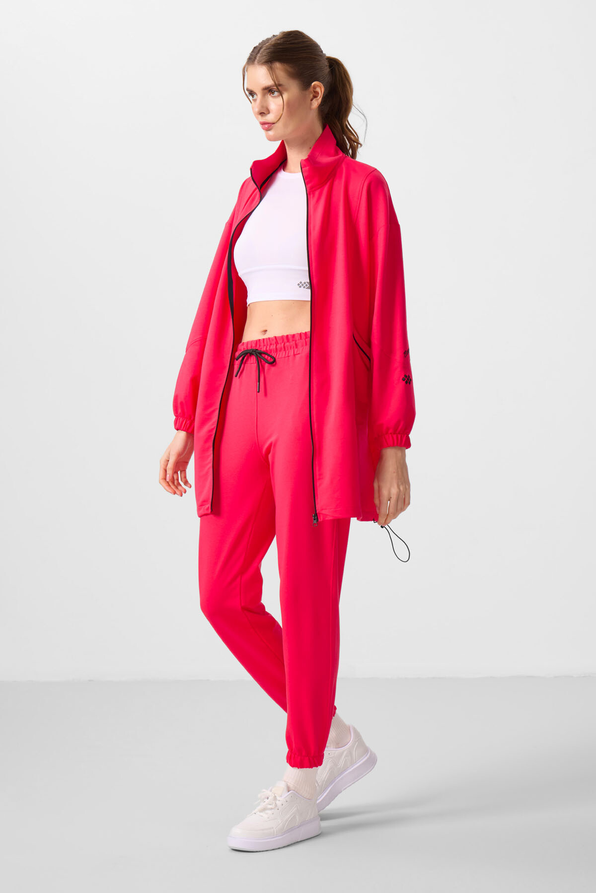 Viva Kırmızı Dik Yaka Fermuarlı Rahat Form Kadın Eşofman Tunik Takım - 95345 - TOMMYLIFE