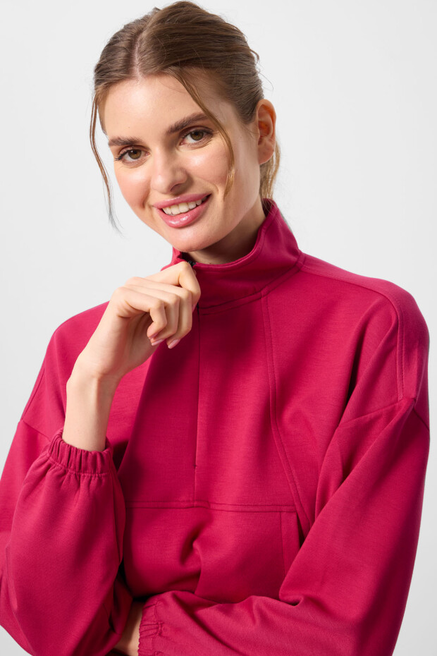 Viva Kırmızı Yumuşak Dokulu Dik Yaka Gizli Fermuarlı Oversize Kadın Eşofman Takım - 95351 - 5