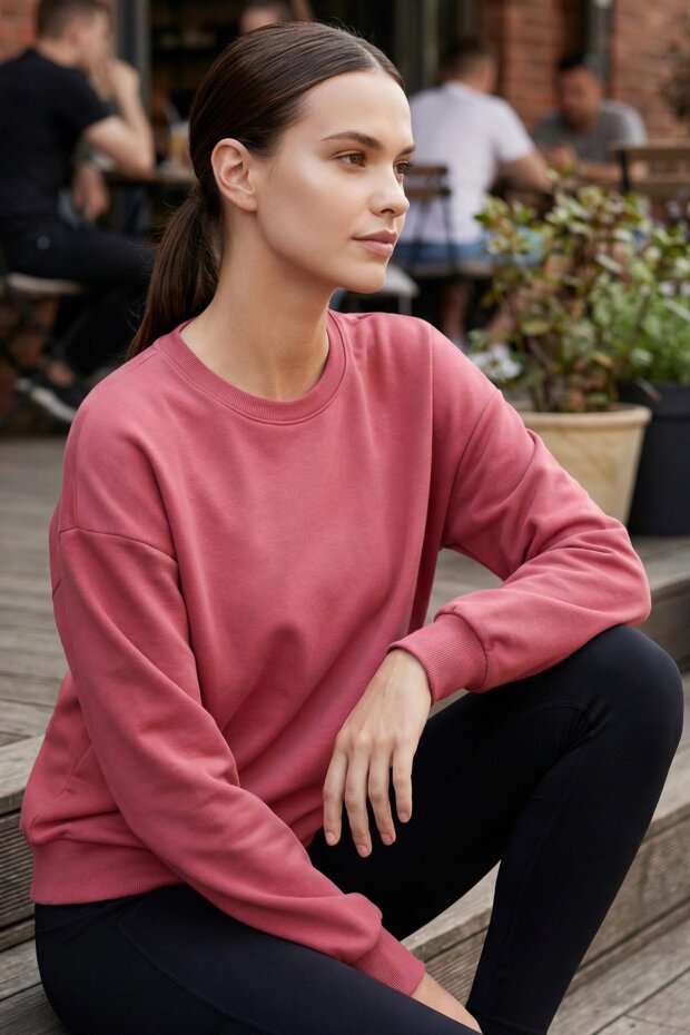 Yaban Gülü Basic O Yaka Oversize Kadın Sweatshirt - 97053 - 1