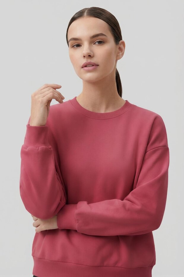 Yaban Gülü Basic O Yaka Oversize Kadın Sweatshirt - 97053 - 3