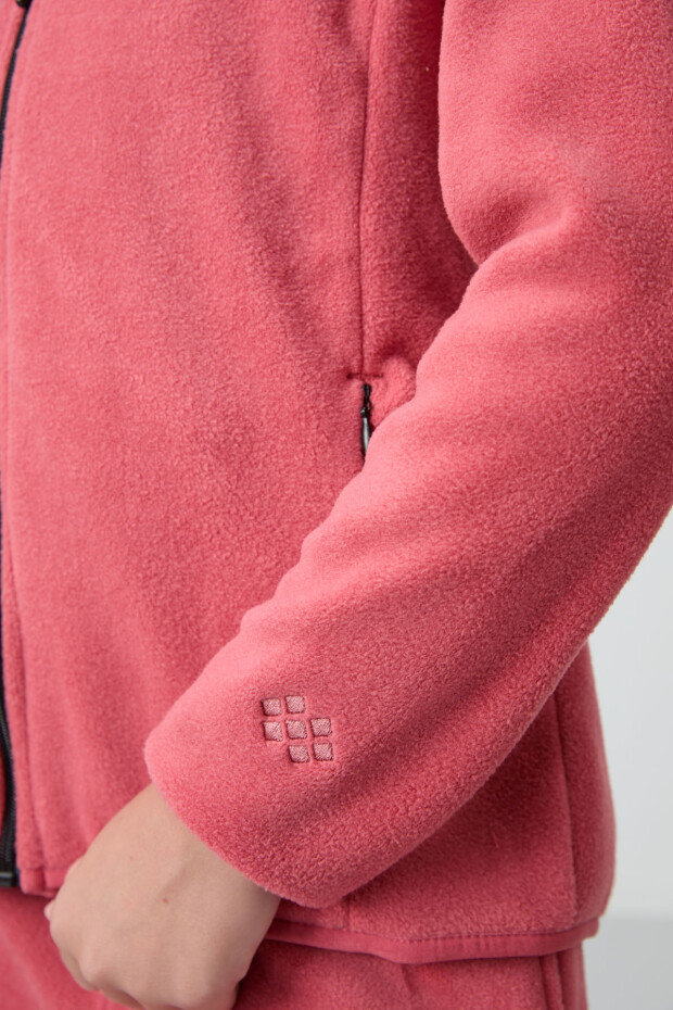 Yaban Gülü Kalın Yumuşak Dokulu Standart Fit Nakışlı Polar Kız Çocuk Sweatshirt - 75154 - 3