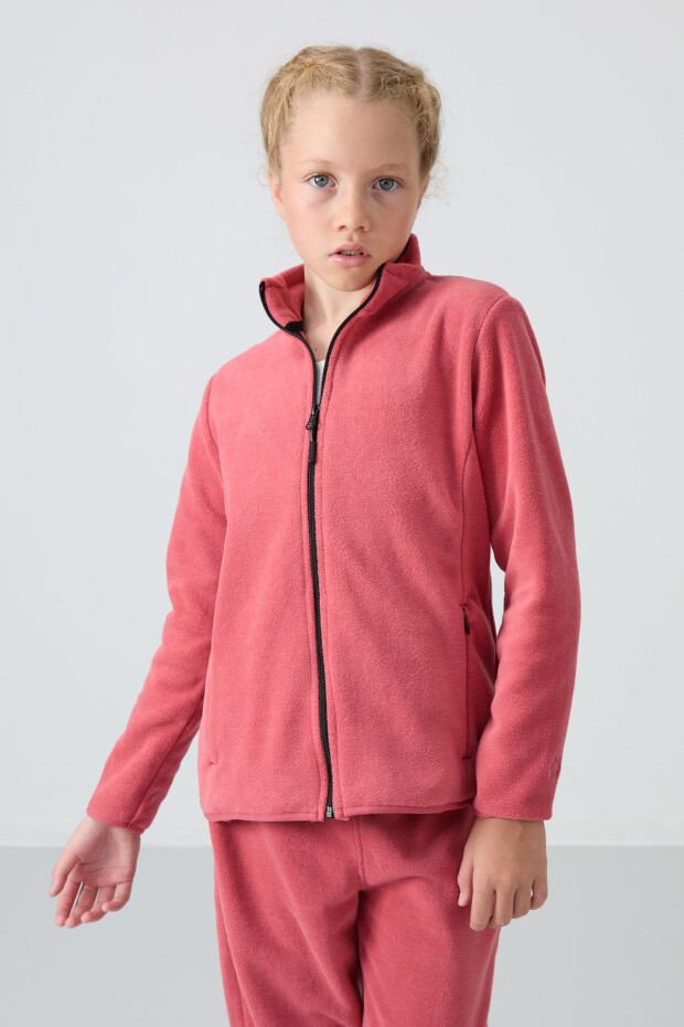 Yaban Gülü Kalın Yumuşak Dokulu Standart Fit Nakışlı Polar Kız Çocuk Sweatshirt - 75154 - 5