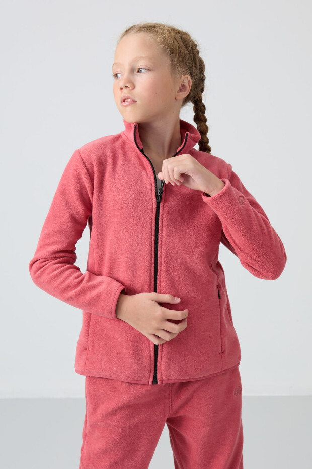 Yaban Gülü Kalın Yumuşak Dokulu Standart Fit Nakışlı Polar Kız Çocuk Sweatshirt - 75154 - 2