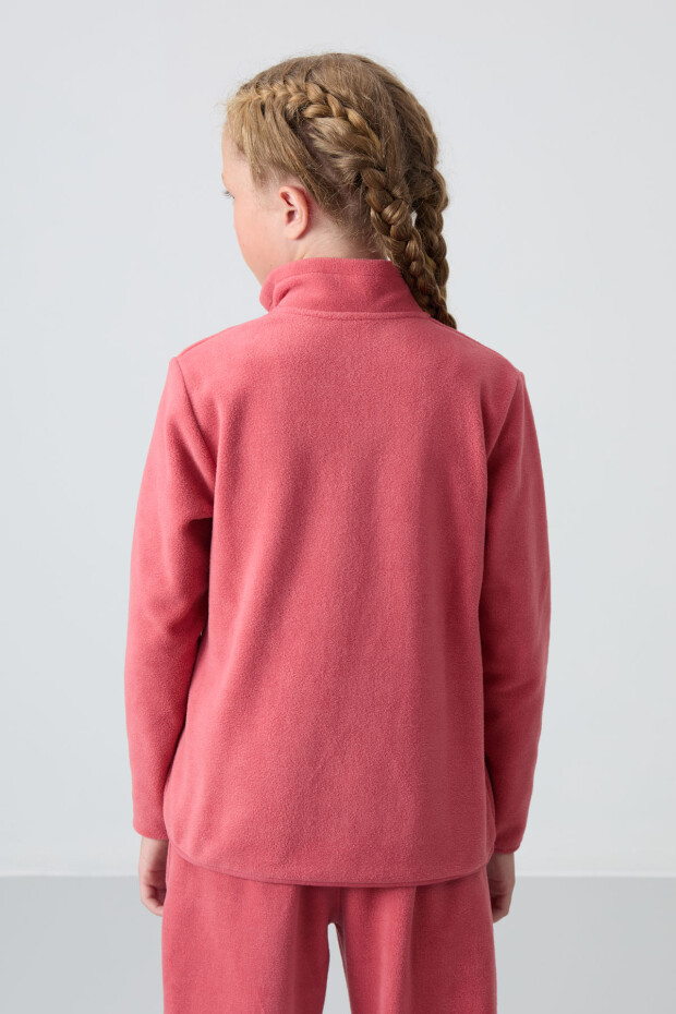 Yaban Gülü Kalın Yumuşak Dokulu Standart Fit Nakışlı Polar Kız Çocuk Sweatshirt - 75154 - 6