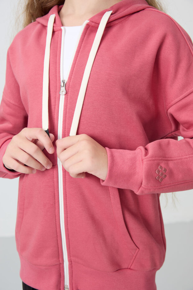 Yaban Gülü Pamuklu İçi Tüylü Yumuşak Dokulu Standart Fit Nakışlı Kız Çocuk Sweatshirt - 75149 - 4