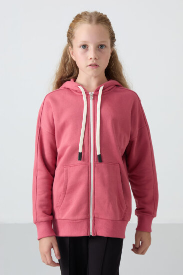 Yaban Gülü Pamuklu İçi Tüylü Yumuşak Dokulu Standart Fit Nakışlı Kız Çocuk Sweatshirt - 75149 