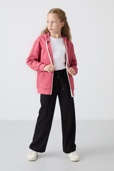 Yaban Gülü Pamuklu İçi Tüylü Yumuşak Dokulu Standart Fit Nakışlı Kız Çocuk Sweatshirt - 75149 