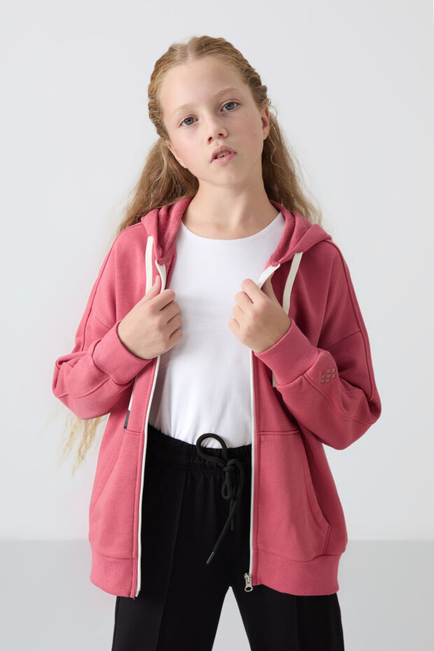 Yaban Gülü Pamuklu İçi Tüylü Yumuşak Dokulu Standart Fit Nakışlı Kız Çocuk Sweatshirt - 75149 - 3