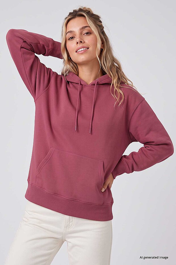 Yaban Gülü Standart Kapüşonlu Kanguru Cepli Basic Kadın Sweatshirt - 97321 - 3