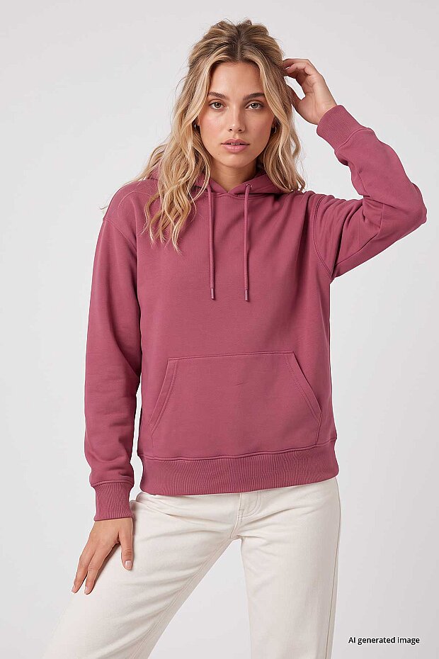 Yaban Gülü Standart Kapüşonlu Kanguru Cepli Basic Kadın Sweatshirt - 97321 - 4