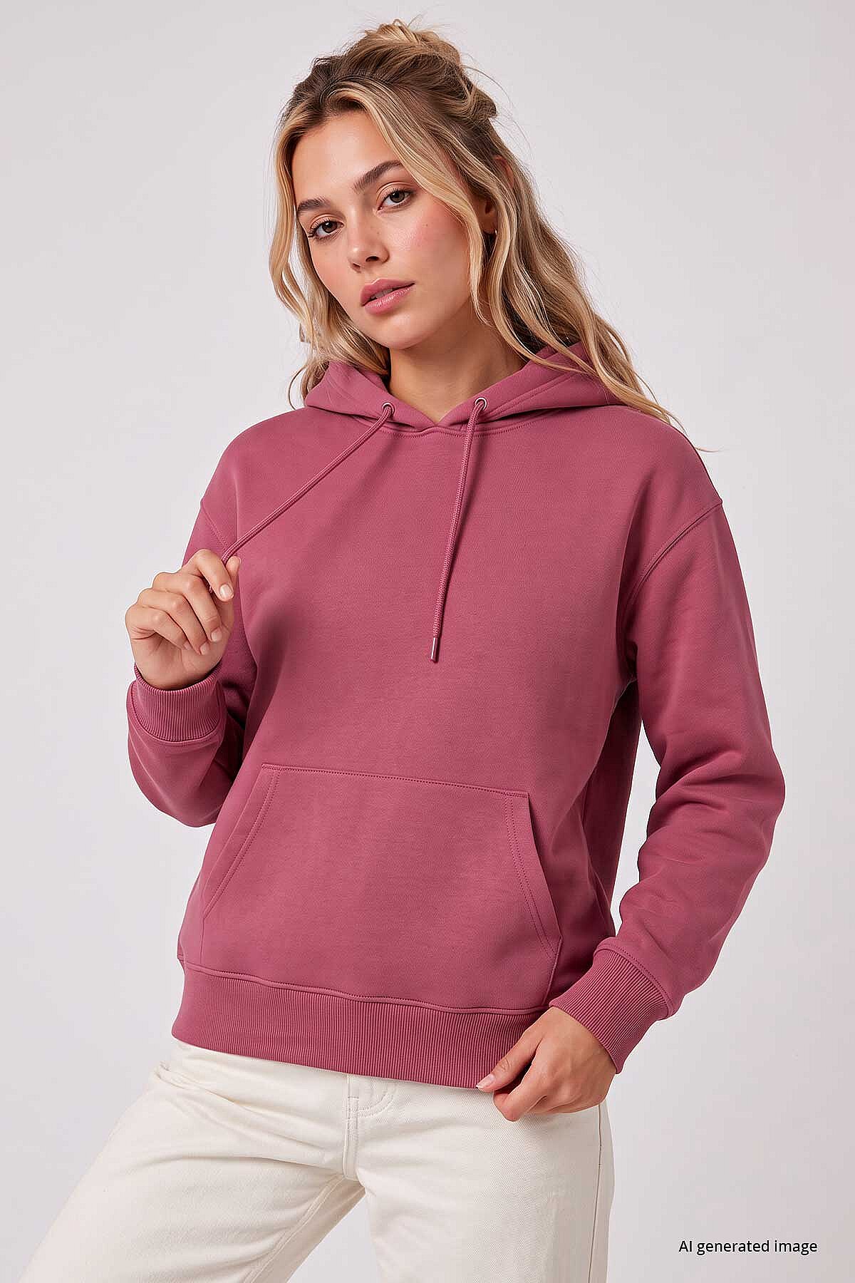 Yaban Gülü Standart Kapüşonlu Kanguru Cepli Basic Kadın Sweatshirt - 97321 - TOMMYLIFE