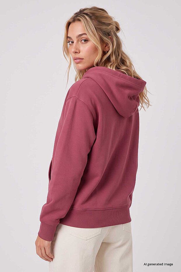 Yaban Gülü Standart Kapüşonlu Kanguru Cepli Basic Kadın Sweatshirt - 97321 - 5