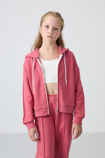 Yaban Gülü Pamuklu İçi Tüylü Yumuşak Dokulu Standart Fit Nakışlı Kız Çocuk Eşofman Takım - 75161 - TOMMYLIFE (1)