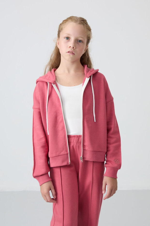 Yaban Gülü Pamuklu İçi Tüylü Yumuşak Dokulu Standart Fit Nakışlı Kız Çocuk Eşofman Takım - 75161 - 3