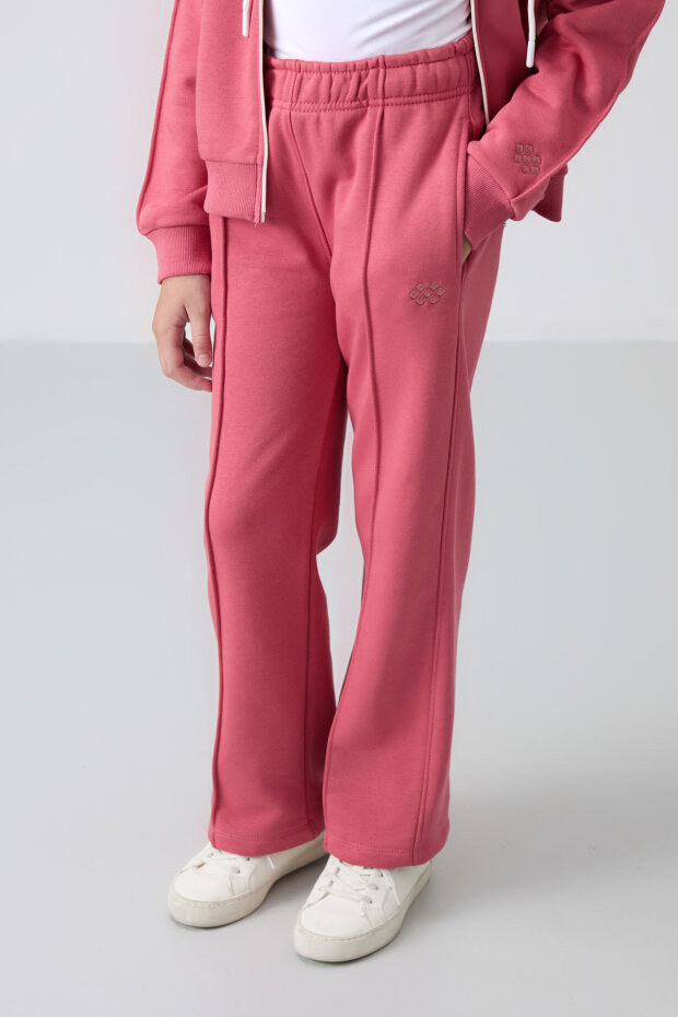 Yaban Gülü Pamuklu İçi Tüylü Yumuşak Dokulu Standart Fit Nakışlı Kız Çocuk Eşofman Takım - 75161 - 2