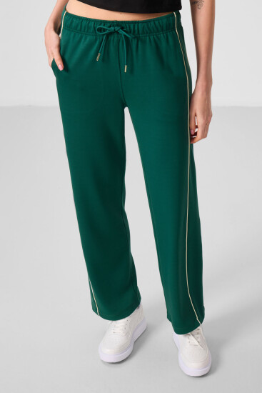 Yeşil Yumuşak Dokulu Yan Panel Detaylı Geniş Paça Kadın Palazzo Pantolon - 94669 - TOMMYLIFE (1)