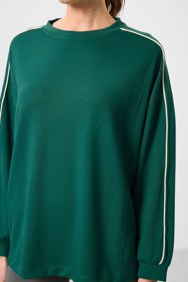 Yeşil Yumuşak Dokulu O Yaka Oversize Kadın Tunik Sweatshirt - 97303 - 3