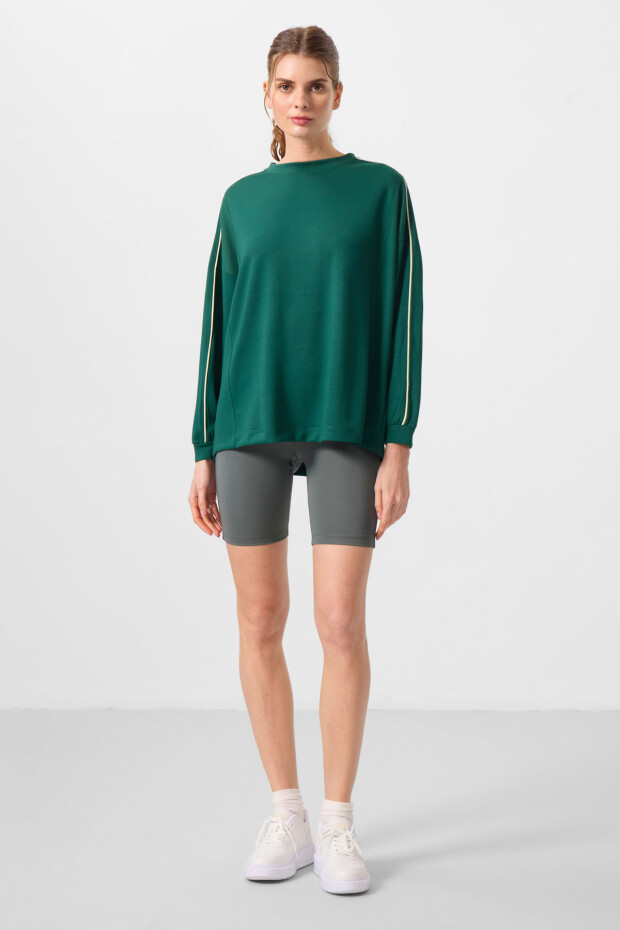 Yeşil Yumuşak Dokulu O Yaka Oversize Kadın Tunik Sweatshirt - 97303 - 2