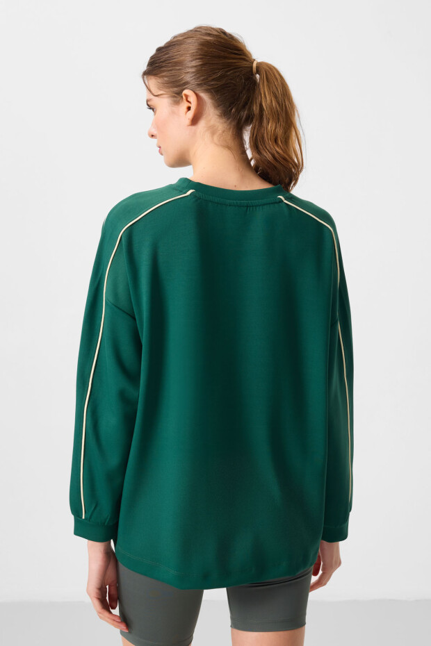 Yeşil Yumuşak Dokulu O Yaka Oversize Kadın Tunik Sweatshirt - 97303 - 5