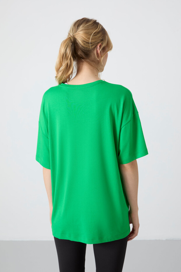 Yeşil Penye Modal Yumuşak Tuşeli Oversize Fit Basic Kadın T-Shirt- 97285 - 8