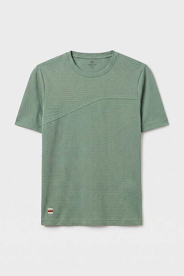 Yeşil Rahat Form Yüzeyi Dokulu Ön Dikiş Detaylı Erkek T-Shirt - 88437 - 1