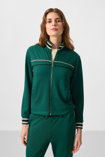 Yeşil Yumuşak Dokulu Triko Dik Yaka Oversize Kadın Eşofman Takım - 95350 - TOMMYLIFE (1)