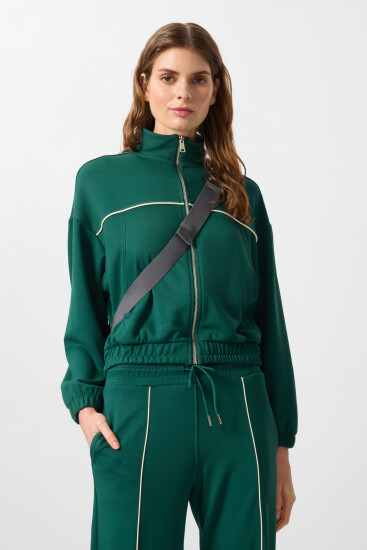 Yeşil Yumuşak Dokulu Dik Yaka Oversize Lastikli Kadın Eşofman Takım - 95349 - TOMMYLIFE (1)