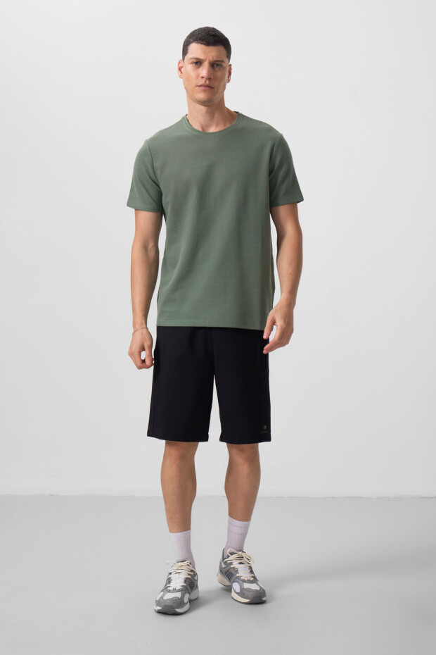 Yeşil Yüzeyi Dokulu Rahat Form Basic Erkek T-Shirt - 88436 - 2